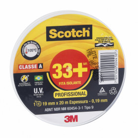 Fita Isolante 3M Scotch 33+ Uso Profissional Classe A Preta 19mm x 20m x 0,19mm 